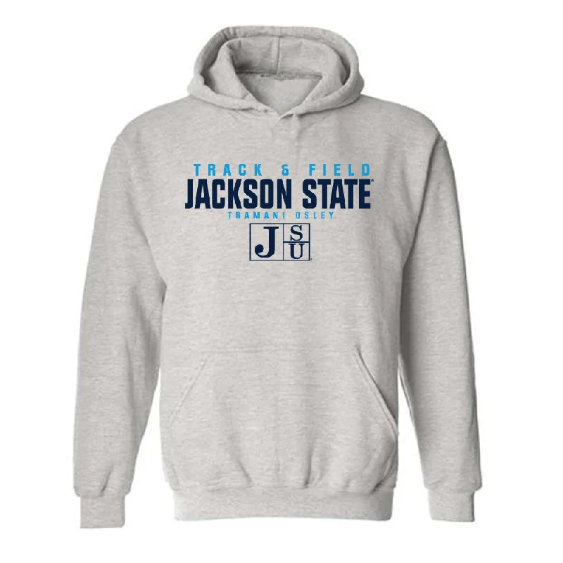Jackson State - NCAA Women's Track & Field : Tramani Osley - Classic Fashion Shersey Hooded Sweatshirt Hoodie with Print Artistic Unique Jackson State - NCAA Women's Track & Field : Tramani Osley - Classic Fashion Shersey Hooded Sweatshirt Hoodie with Print Artistic Unique