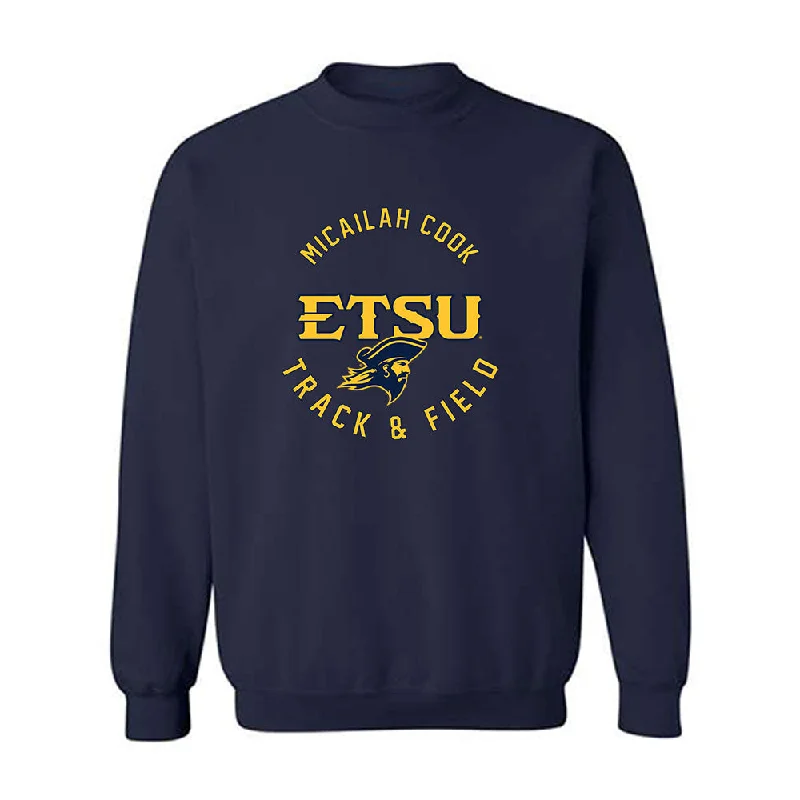 East Tennessee State - NCAA Women's Track & Field : Micailah Cook - Classic Fashion Shersey Crewneck Sweatshirt Hoodie with Metallic Shiny Futuristic East Tennessee State - NCAA Women's Track & Field : Micailah Cook - Classic Fashion Shersey Crewneck Sweatshirt Hoodie with Metallic Shiny Futuristic