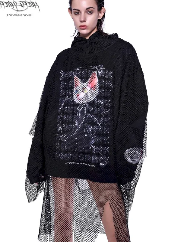 Sphinx Cat Ear Mesh Sweatshirt【s0000009944】 Hoodie with Longline Fit Extended Stylish Sphinx Cat Ear Mesh Sweatshirt【s0000009944】 Hoodie with Longline Fit Extended Stylish