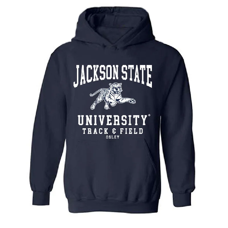Jackson State - NCAA Women's Track & Field : Tramani Osley - Hooded Sweatshirt Hoodie with Hem Ribbing Snug Secure Jackson State - NCAA Women's Track & Field : Tramani Osley - Hooded Sweatshirt Hoodie with Hem Ribbing Snug Secure
