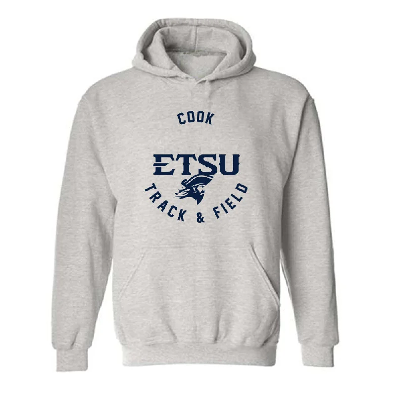East Tennessee State - NCAA Women's Track & Field : Micailah Cook - Classic Fashion Shersey Hooded Sweatshirt Hoodie with Emblem Brand Identity East Tennessee State - NCAA Women's Track & Field : Micailah Cook - Classic Fashion Shersey Hooded Sweatshirt Hoodie with Emblem Brand Identity