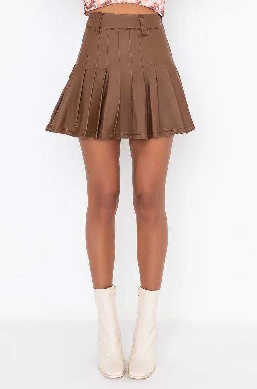 KALI PLEATED FAUX LEATHER MINI SKIRT linen skirt breathable