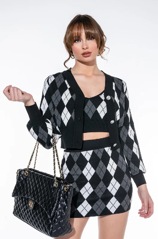 BIRDIE ARGYLE KNIT MINI SKIRT spandex blend skirt