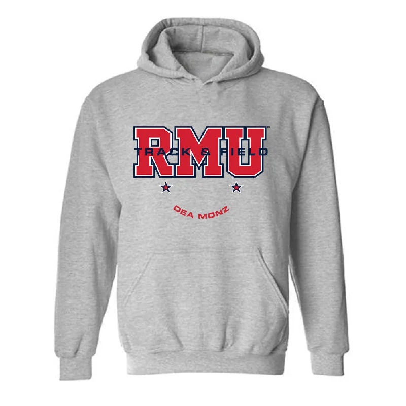 Robert Morris - NCAA Women's Track & Field : Dea Monz - Classic Fashion Shersey Hooded Sweatshirt Hoodie with Neon Bright Vibrant Robert Morris - NCAA Women's Track & Field : Dea Monz - Classic Fashion Shersey Hooded Sweatshirt Hoodie with Neon Bright Vibrant