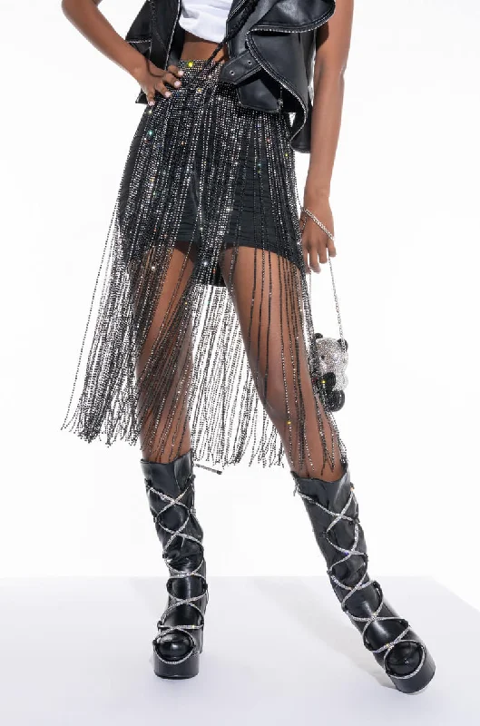 GLAM QUEEN RHINESTONE FRINGE SKIRT corduroy skirt durable
