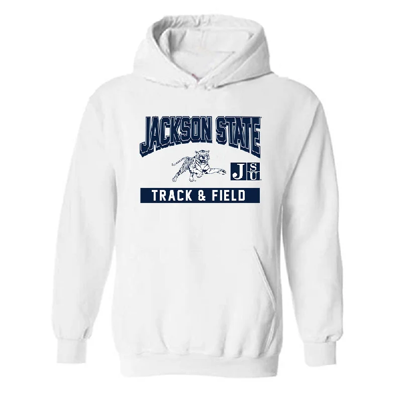Jackson State - NCAA Women's Track & Field : Tramani Osley - Classic Fashion Shersey Hooded Sweatshirt Hoodie with Ribbed Cuffs Snug Fit Comfort Jackson State - NCAA Women's Track & Field : Tramani Osley - Classic Fashion Shersey Hooded Sweatshirt Hoodie with Ribbed Cuffs Snug Fit Comfort