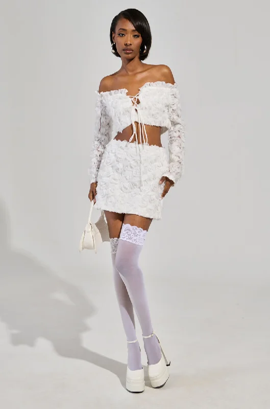 SWEET ESCAPE MINI SKIRT IN WHITE silk skirt lustrous