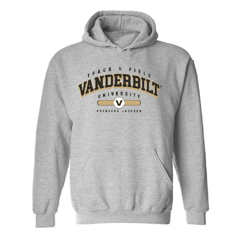 Vanderbilt - NCAA Women's Track & Field : Pryncess Jackson - Classic Fashion Shersey Hooded Sweatshirt Hoodie with Hem Embroidery Detailed Premium Vanderbilt - NCAA Women's Track & Field : Pryncess Jackson - Classic Fashion Shersey Hooded Sweatshirt Hoodie with Hem Embroidery Detailed Premium