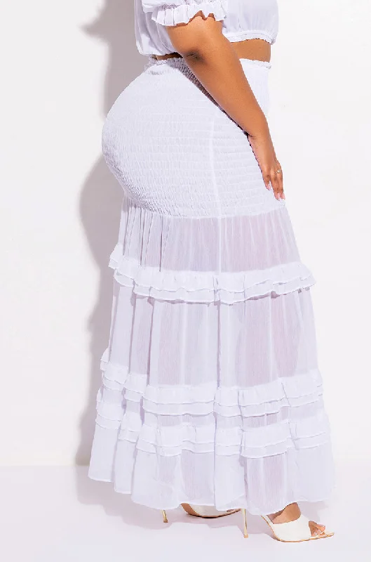 PLUS DELILAH SMOCKED MAXI SKIRT silk skirt smooth