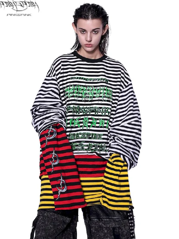 Stacked Stripe Sweatshirt T【s0000009943】 Hoodie with Drop Shoulder Relaxed Streetwear Stacked Stripe Sweatshirt T【s0000009943】 Hoodie with Drop Shoulder Relaxed Streetwear