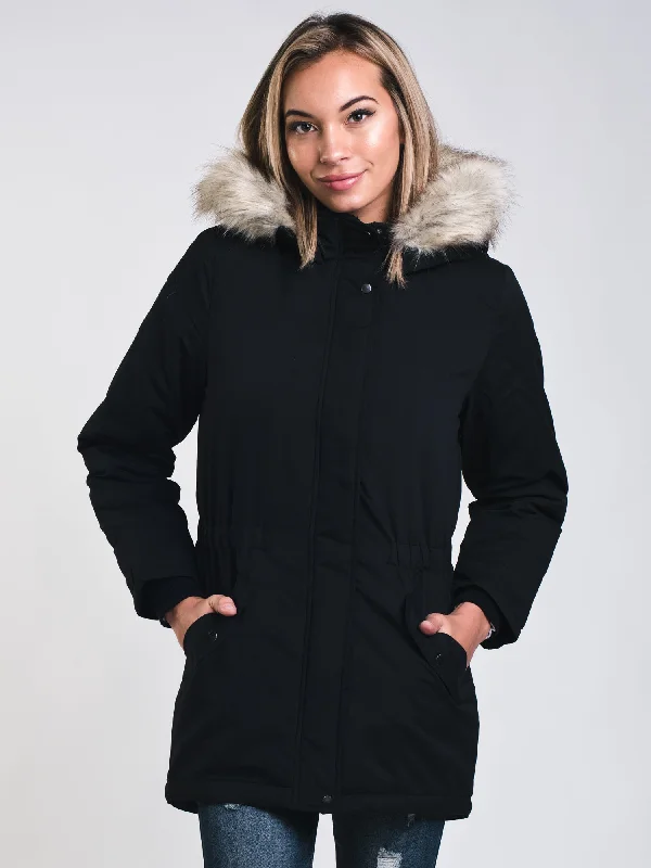 WOMENS STAR PARKA - BLACK - CLEARANCE Trendy Oversized Long Parka