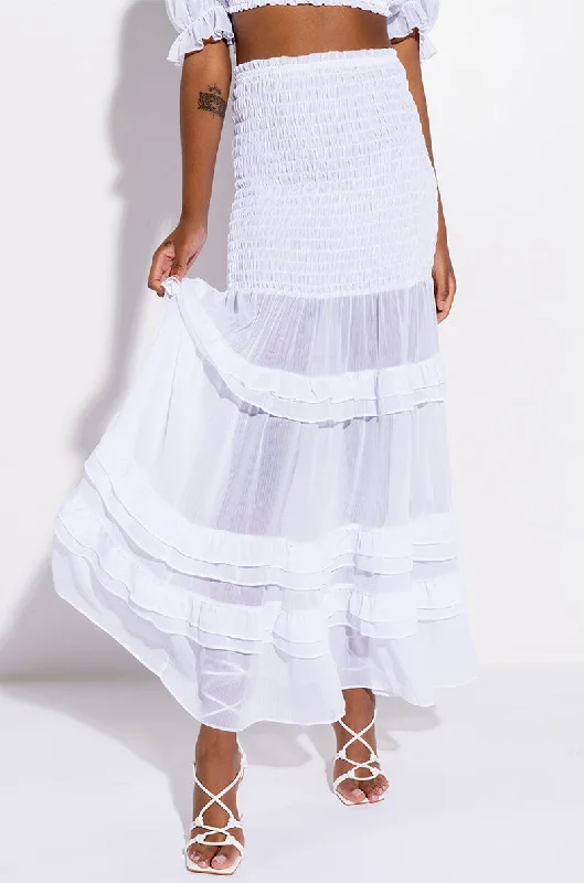 DELILAH SMOCKED MAXI SKIRT denim skirt casual