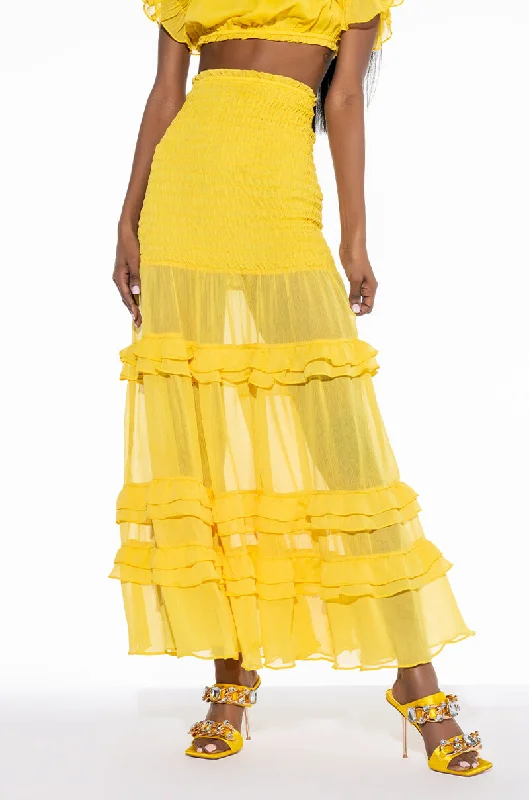 DELILAH SMOCKED MAXI SKIRT lace skirt elegant