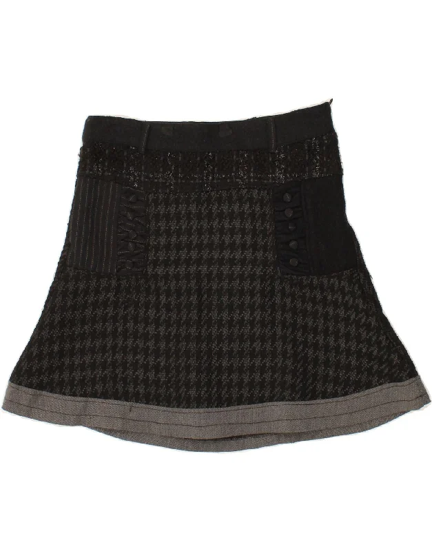 DESIGUAL Womens A-Line Skirt EU 40 Medium W32 Grey Houndstooth Polyester lace skirt intricate