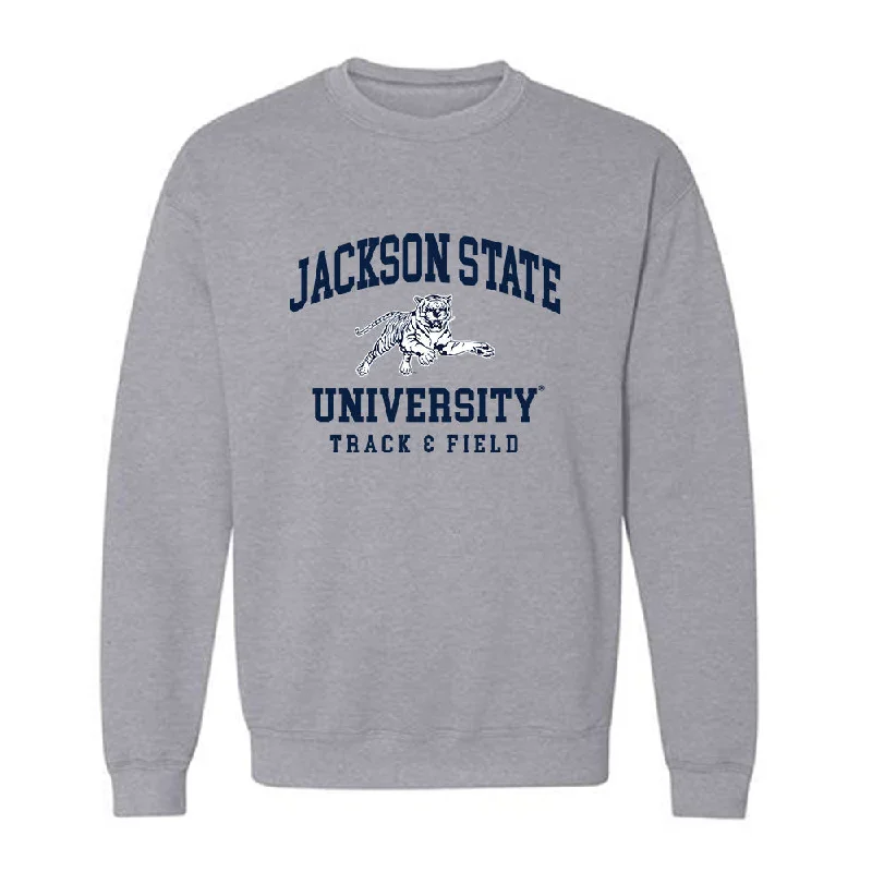 Jackson State - NCAA Women's Track & Field : Tramani Osley - Crewneck Sweatshirt Hoodie with Back Slit Movement Comfort Jackson State - NCAA Women's Track & Field : Tramani Osley - Crewneck Sweatshirt Hoodie with Back Slit Movement Comfort