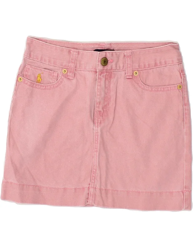 RALPH LAUREN Girls Denim Skirt 9-10 Years W26  Pink Cotton low waist skirt