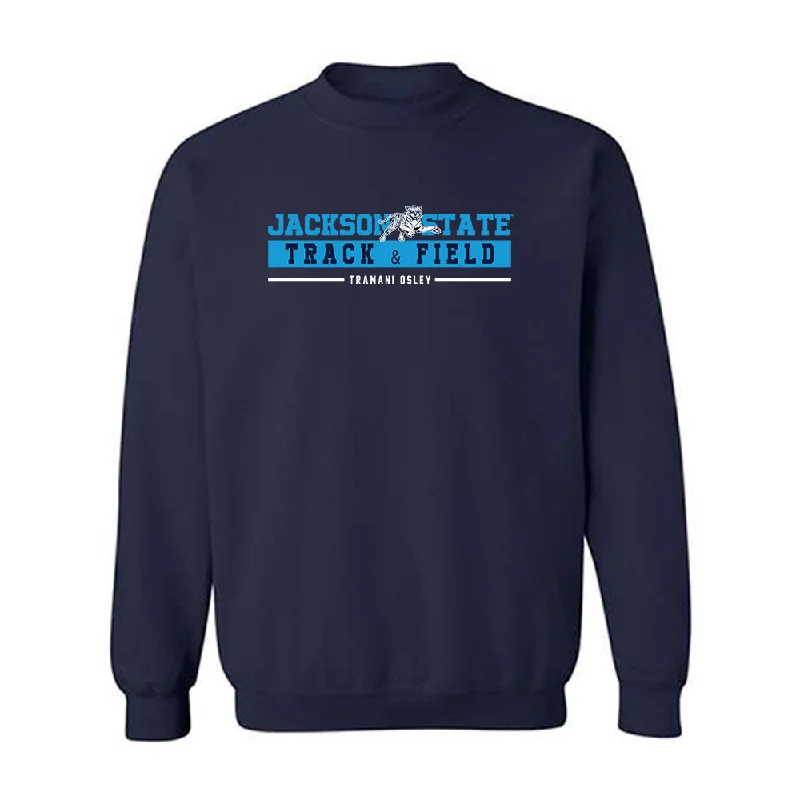 Jackson State - NCAA Women's Track & Field : Tramani Osley - Classic Fashion Shersey Crewneck Sweatshirt Hoodie with Hem Frayed Vintage Worn Jackson State - NCAA Women's Track & Field : Tramani Osley - Classic Fashion Shersey Crewneck Sweatshirt Hoodie with Hem Frayed Vintage Worn
