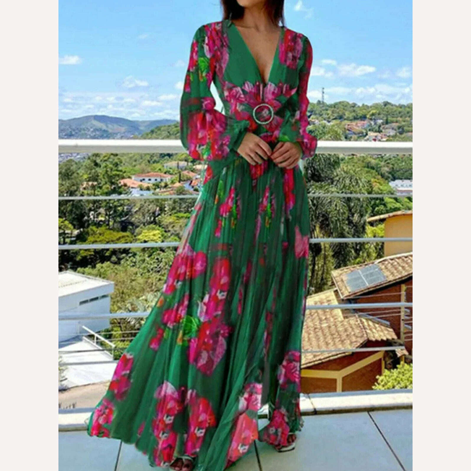 Sexy Deep V Neck Printed Long Dress Women Fashion Lantern Sleeveless Vestidos 2024 Summer Lady Beach Style Maxi Pleated Dress Sexy Deep V Neck Printed Long Dress Women Fashion Lantern Sleeveless Vestidos 2024 Summer Lady Beach Style Maxi Pleated Dress