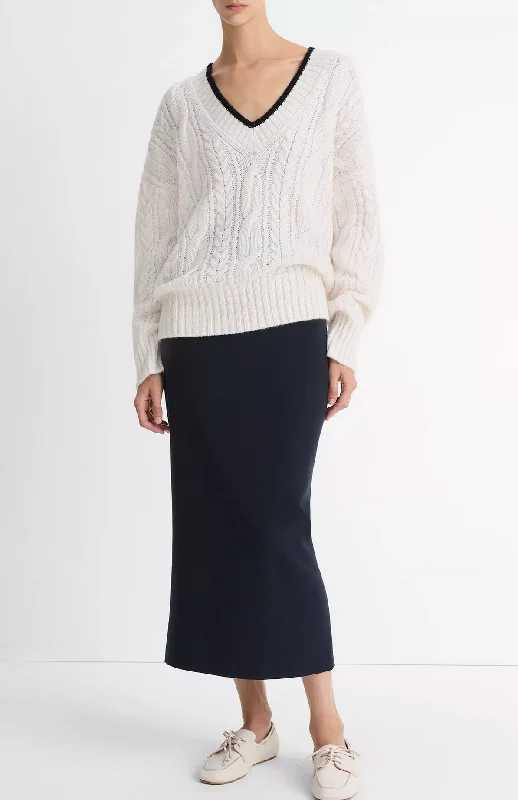 Oversized Cable-Knit Deep-V Sweater Hooded Sweater Collared Sweater Shawl Collar