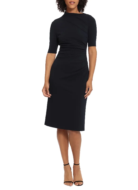 Mock Neck Midi Sheath Dress
