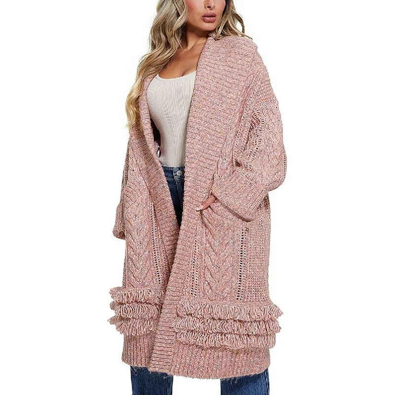 Womens Knit Long Cardigan Sweater Elasticated Padded Insulated