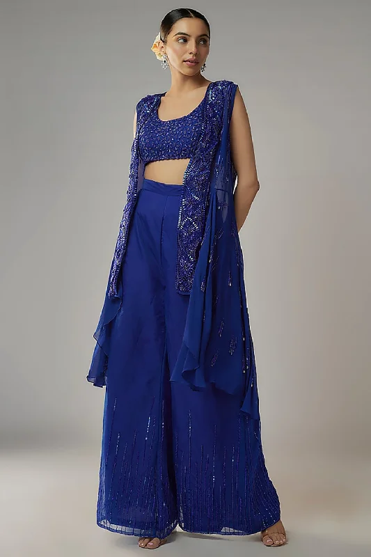 Royal Embroidered Blue Choli, Pants And Jacket Set Jersey Jacket Tulle Jacket Batik Jacket Royal Embroidered Blue Choli, Pants And Jacket Set Jersey Jacket Tulle Jacket Batik Jacket