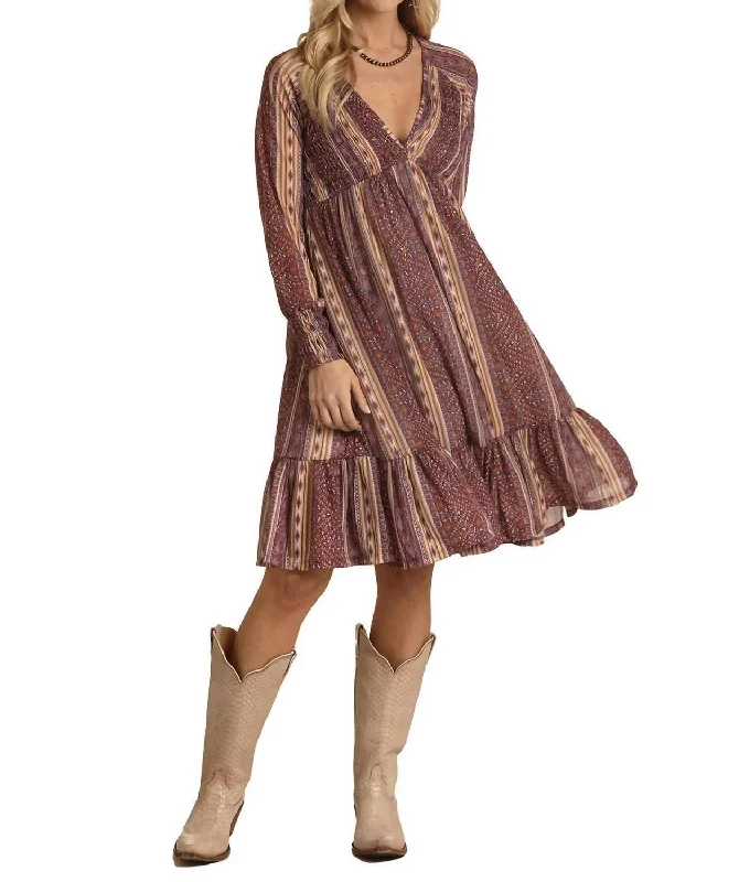 Smocked Bodice Knit Dress In Dark Orchid