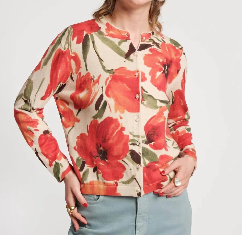 Darling Cardigan In Oyster/fire Orange Fitted Loose Oversized