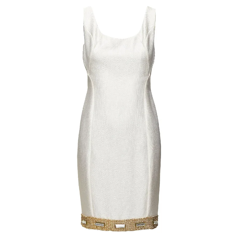 Versace Bead Clear Crystal Embellished Hem Shift Dress