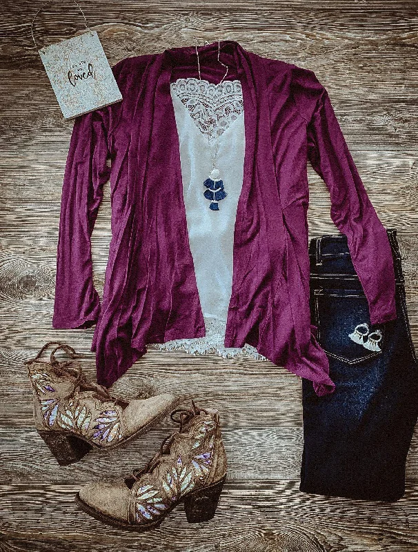 Dreamy Draped Front Cardigan~Curvy Velvet Chenille Corduroy