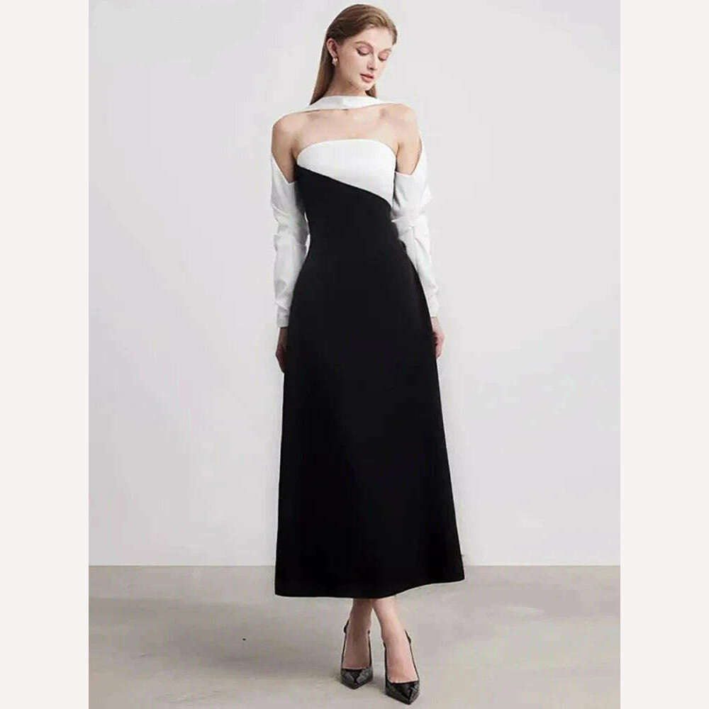 DEAT Elegant Dress Strapless Off Shoulder Contrast Color Asymmetric Women's Party Halter Dress 2024 Summer New Fashion 13DB4516 DEAT Elegant Dress Strapless Off Shoulder Contrast Color Asymmetric Women's Party Halter Dress 2024 Summer New Fashion 13DB4516