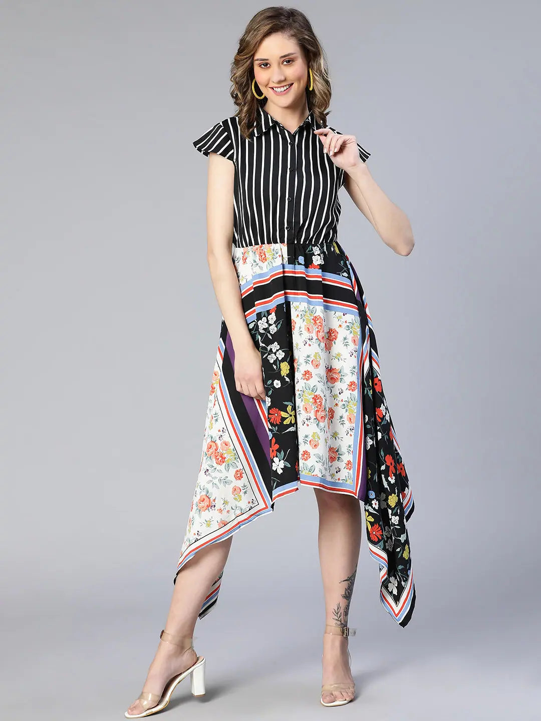 Tantalizing Multi - Style Printed High-Low Women Dress