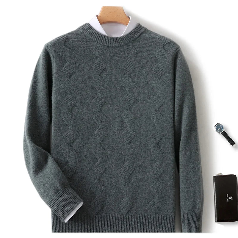 Men's 100% merino wool new round neck cashmere sweater thick warm high-end sweater long sleeve business casual pullover in autum Real Fur Shearling Chenille Men's 100% merino wool new round neck cashmere sweater thick warm high-end sweater long sleeve business casual pullover in autum Real Fur Shearling Chenille