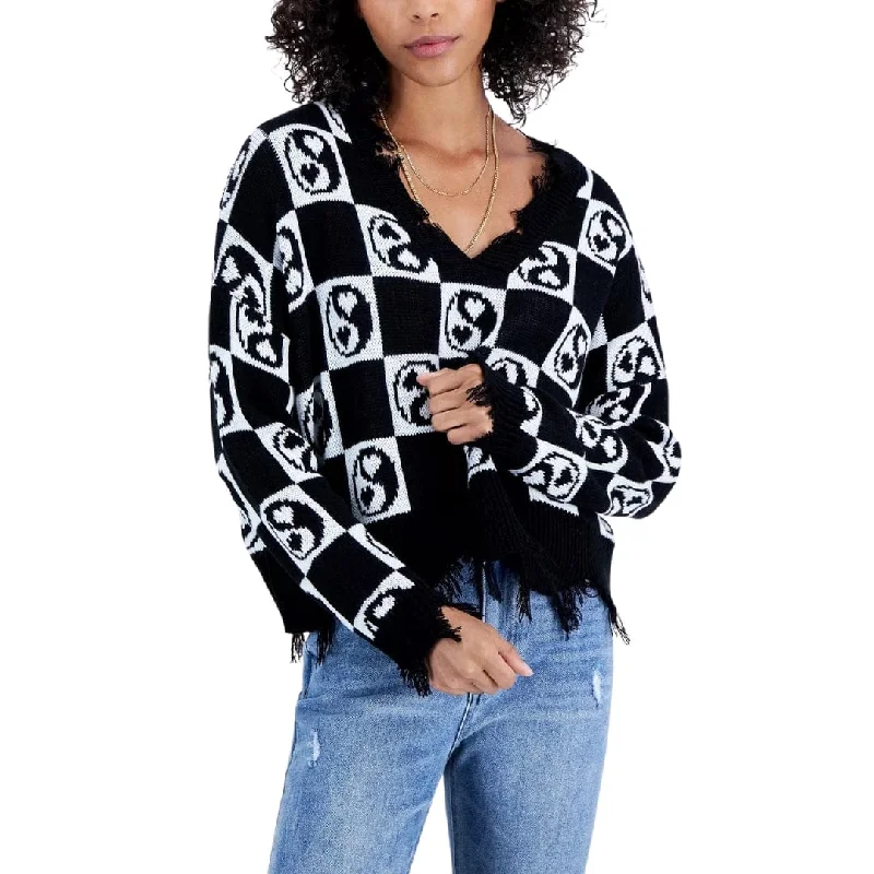 JUST POLLY - Frayed Yin Yang Sweater Embroidered Appliqued Beaded