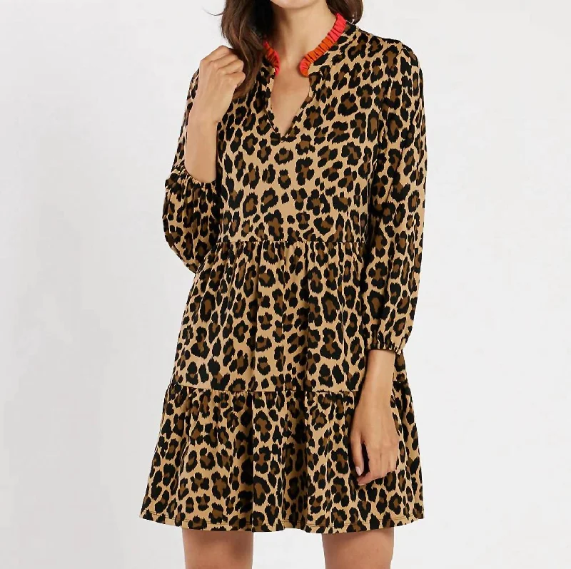Dolly Dress In Leopard Brown/paprika