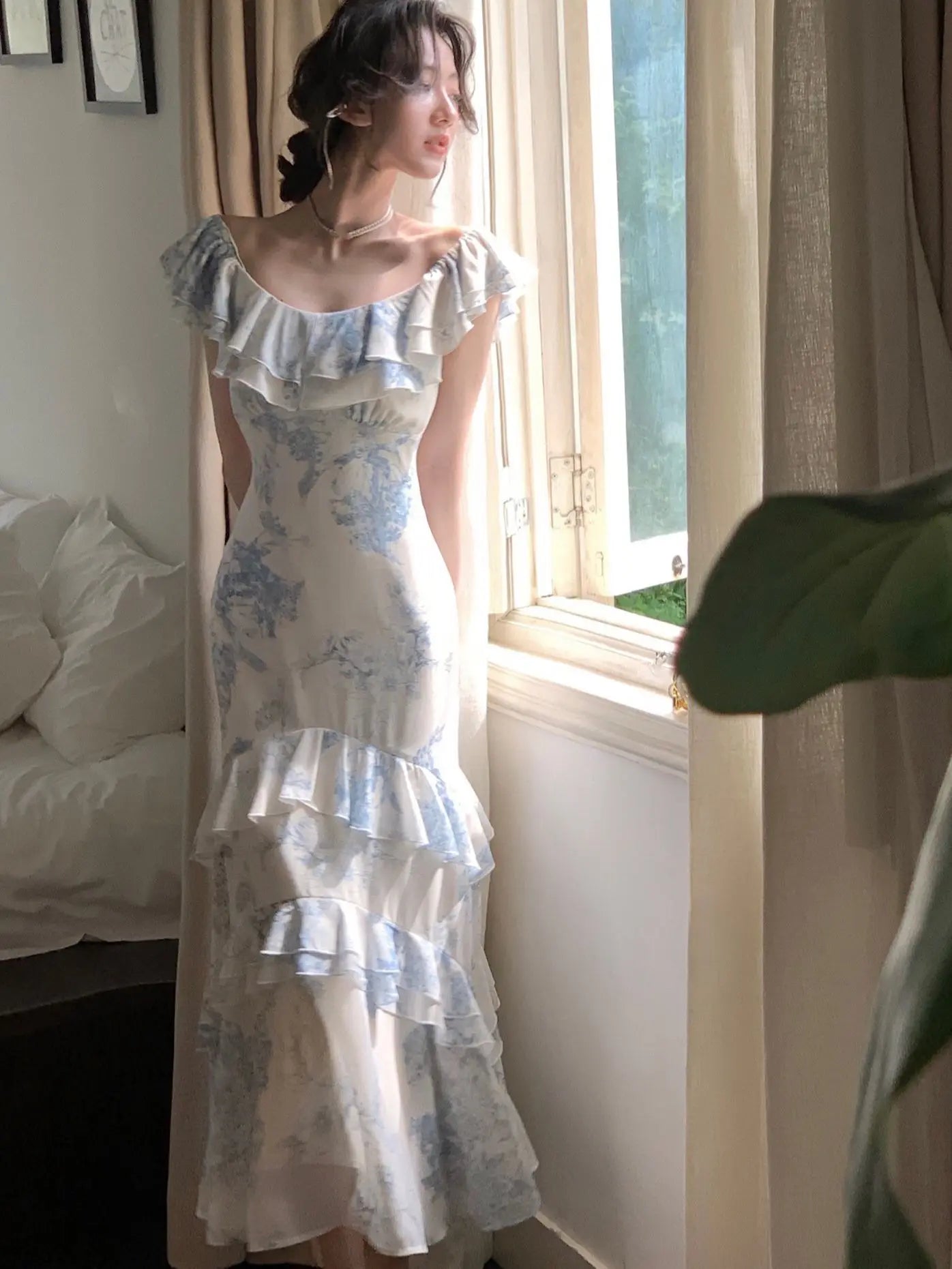 Advbridge - Summer New Women Elegent Slim Party Prom Print Ruffles Dress Female Fashion French Retro One Piece Clothes Vestidos Advbridge - Summer New Women Elegent Slim Party Prom Print Ruffles Dress Female Fashion French Retro One Piece Clothes Vestidos