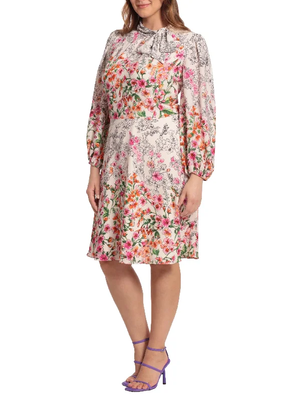 Plus Size Tie Neck Floral Dress