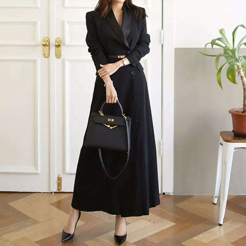 JSXDHK High Quality Double-Breasted Women Long Dress Spring Autumn Notched Collar Long Sleeve Belt Dress Elegant Office OL Dress JSXDHK High Quality Double-Breasted Women Long Dress Spring Autumn Notched Collar Long Sleeve Belt Dress Elegant Office OL Dress