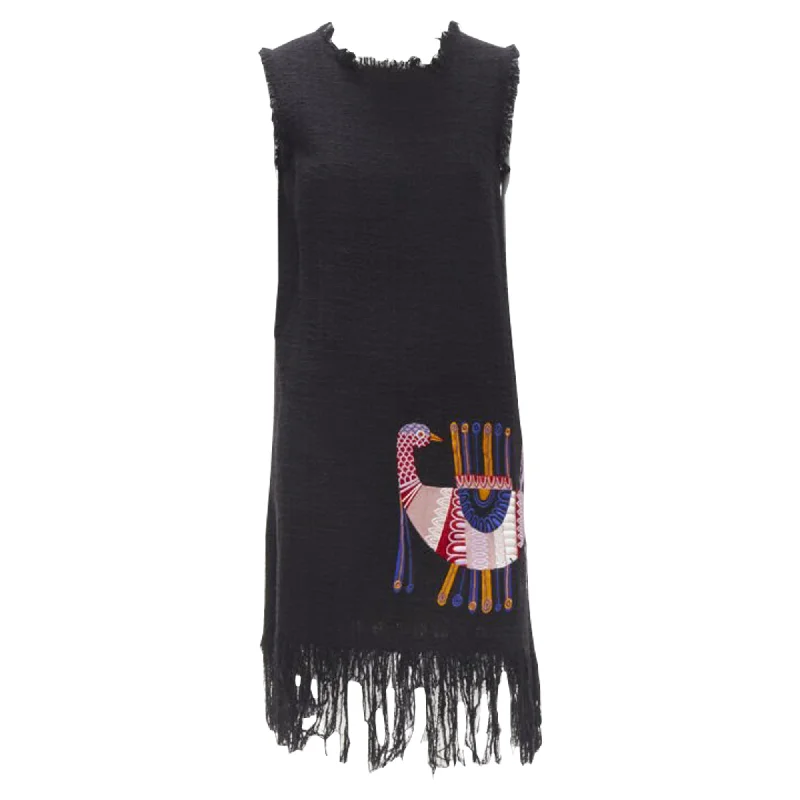 MSGM tweed ethnic bird embroidery little dress