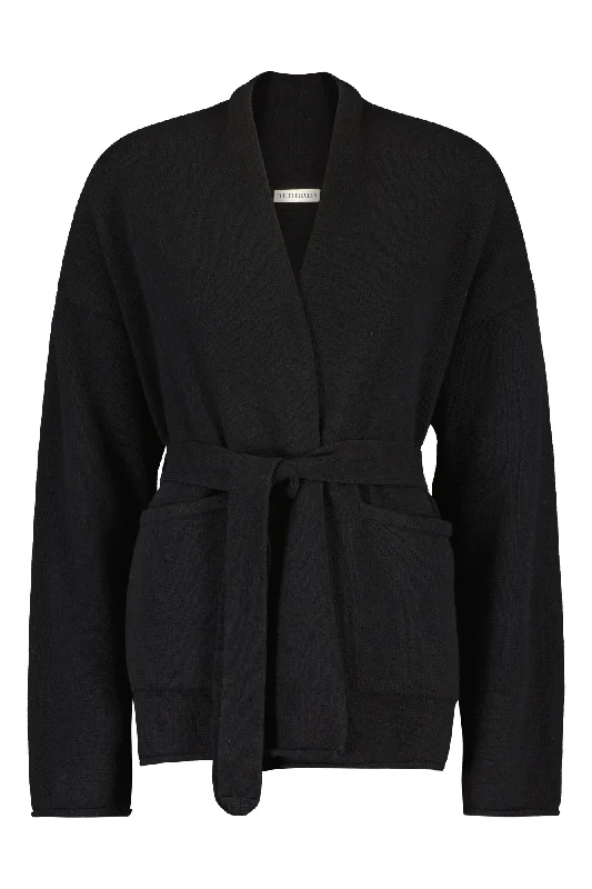Iniö Merino Cardigan Raven Black Terry Blend Velvet Blend Canvas Blend