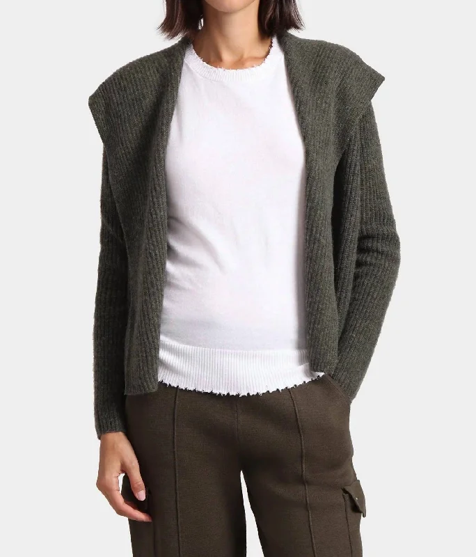 Cashmere 5Gg Shaker Hooded Flyaway Cardigan In Army Jersey Fabric Tulle Fabric Batik Fabric