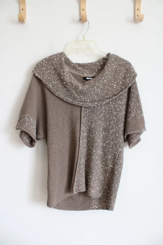 Brown & White Textured Swoop Neck Short Sleeved Sweater Top | S Petite Thin Thick Dense Brown & White Textured Swoop Neck Short Sleeved Sweater Top | S Petite Thin Thick Dense