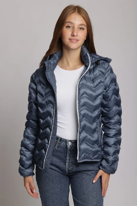 Women's packable puffer jacket in metallic cobalt Appliqued Jacket Beaded Jacket Sequined Jacket Women's packable puffer jacket in metallic cobalt Appliqued Jacket Beaded Jacket Sequined Jacket