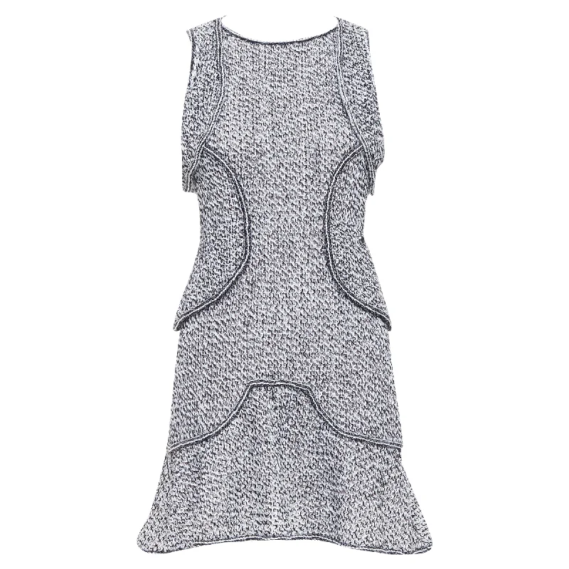 Chanel cotton tweed CC button ruffle dress