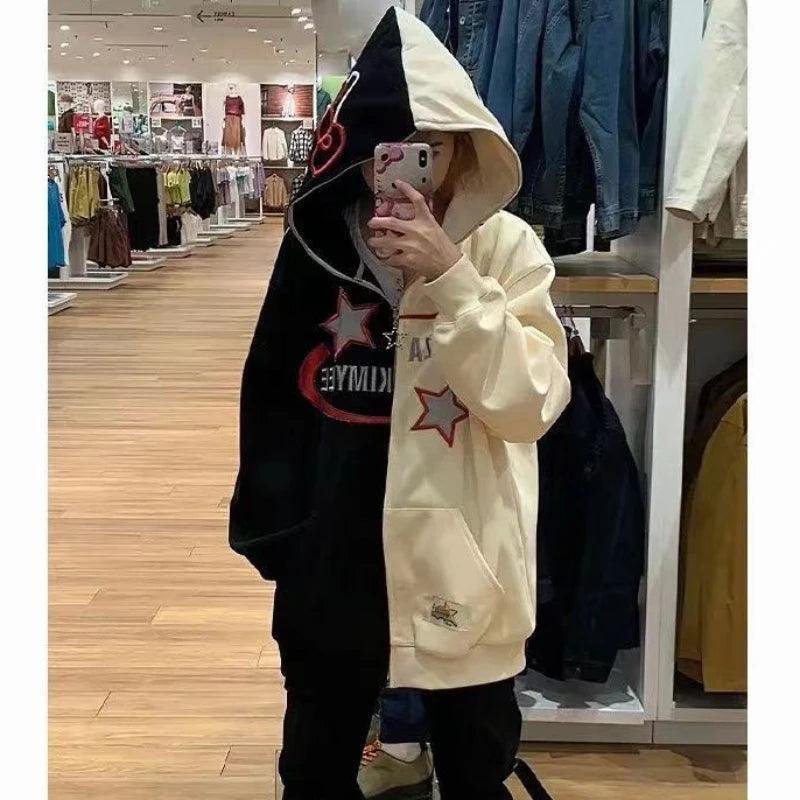 Advbridge American Retro Star Embroidered Cat Women Color Block Cardigan Hooded Hoodie Instagram Fashion Loose Design Coat sweatshirt Fitted Slim Tailored Advbridge American Retro Star Embroidered Cat Women Color Block Cardigan Hooded Hoodie Instagram Fashion Loose Design Coat sweatshirt Fitted Slim Tailored
