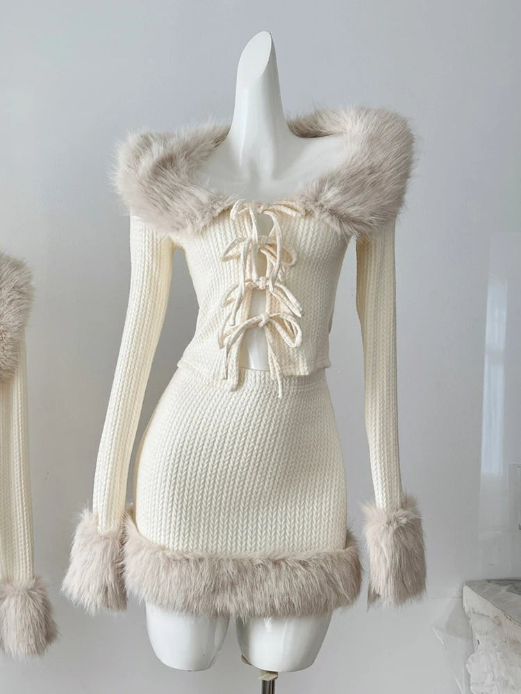 Advbridge Fall Winter Women Old Money French Vintage Party Knit Outfits 2 Piece Set Long Sleeve Faux Fur Cardigan Top + Mini Skirts Luxury Boxy Cardigan Fitted Cardigan A-Line Advbridge Fall Winter Women Old Money French Vintage Party Knit Outfits 2 Piece Set Long Sleeve Faux Fur Cardigan Top + Mini Skirts Luxury Boxy Cardigan Fitted Cardigan A-Line
