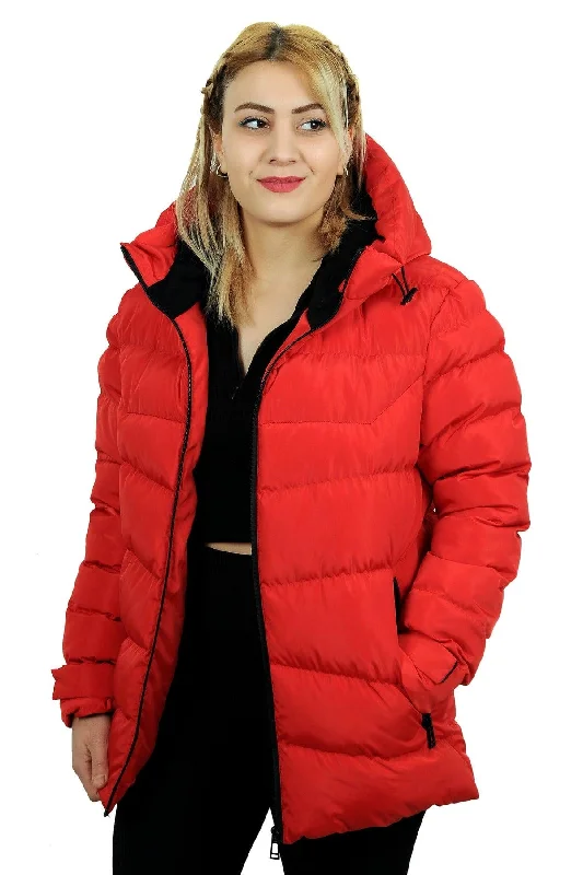 Women's Red Hooded Fleece Inside Waterproof Windproof Down Jacket & Coat & Parka Casual Everyday Parka Jacket Women's Red Hooded Fleece Inside Waterproof Windproof Down Jacket & Coat & Parka Casual Everyday Parka Jacket