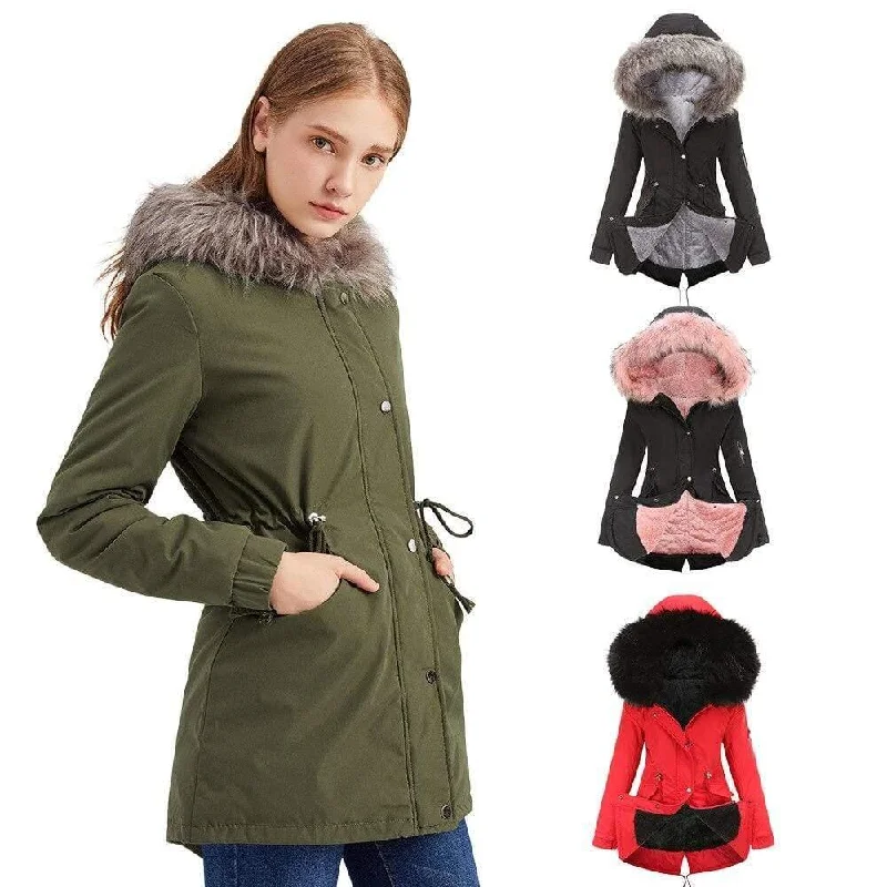 Winter Women's Parka with Fur Hood Coat Trendy Fur-Lined Parka