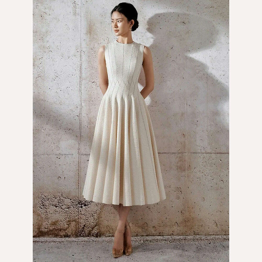 VKBN Spring Autumn 2023 Dresses Woman Round Neck Sleeveless Striped Woolen Elegant Vestidos De Fiesta