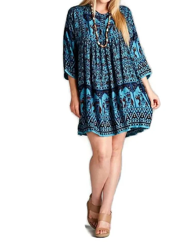 India Print Dress In Blue